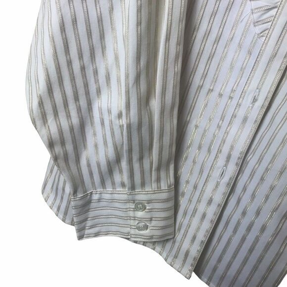 Style & Co Lady's Western White Ruffle Shirt Shimmering Gold Stripes Size 20W - Picture 5 of 10